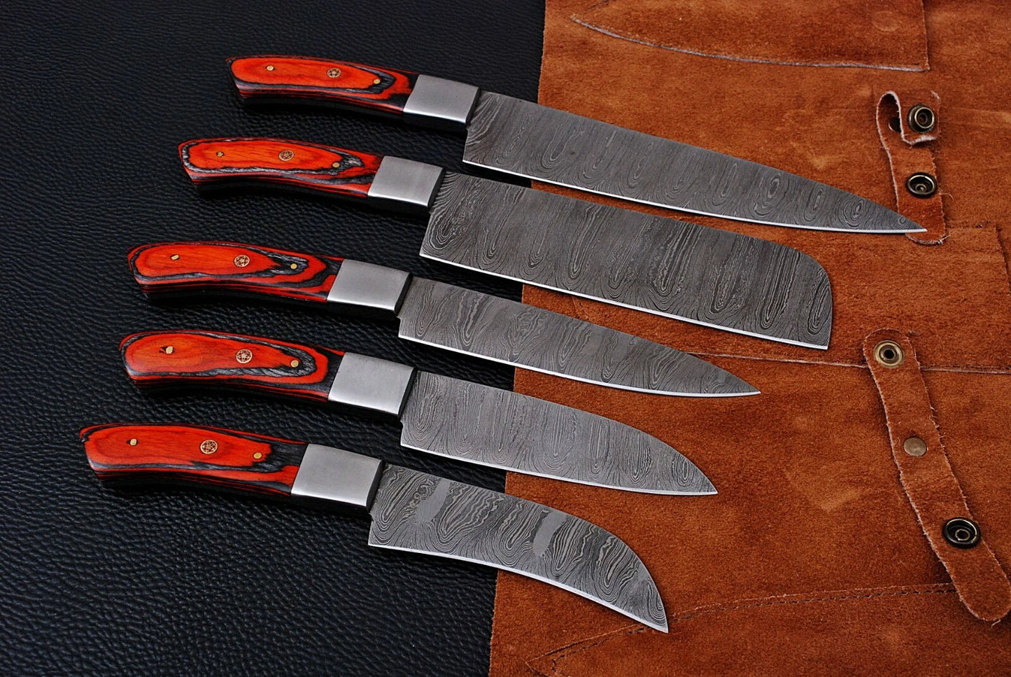 5 HAND FORGED DAMASCUS STEEL CHEF KITCHEN KNIFE SET W/WOOD HANDLE