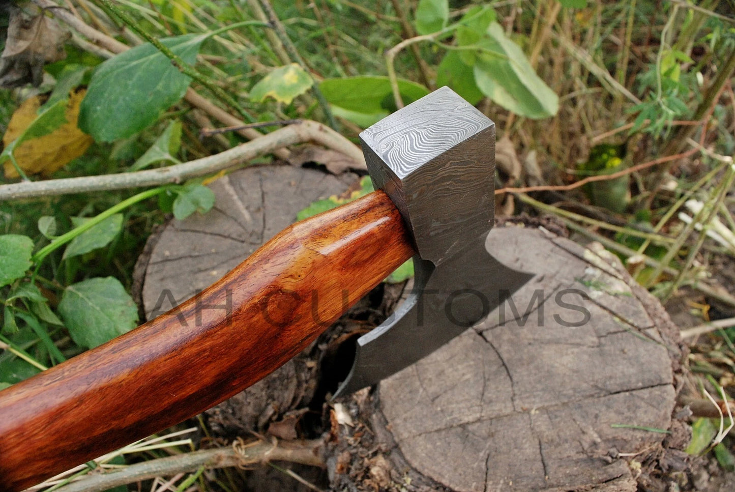 CUSTOM DAMASCUS STEEL TOMAHAWK , HATCHET , AXE ,INTEGRAL , AXE + SHEATH