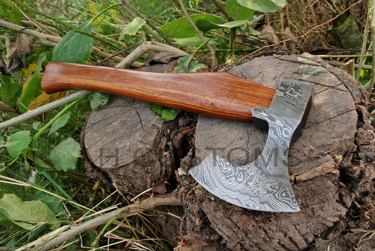 CUSTOM DAMASCUS STEEL TOMAHAWK , HATCHET , AXE ,INTEGRAL , AXE + SHEATH