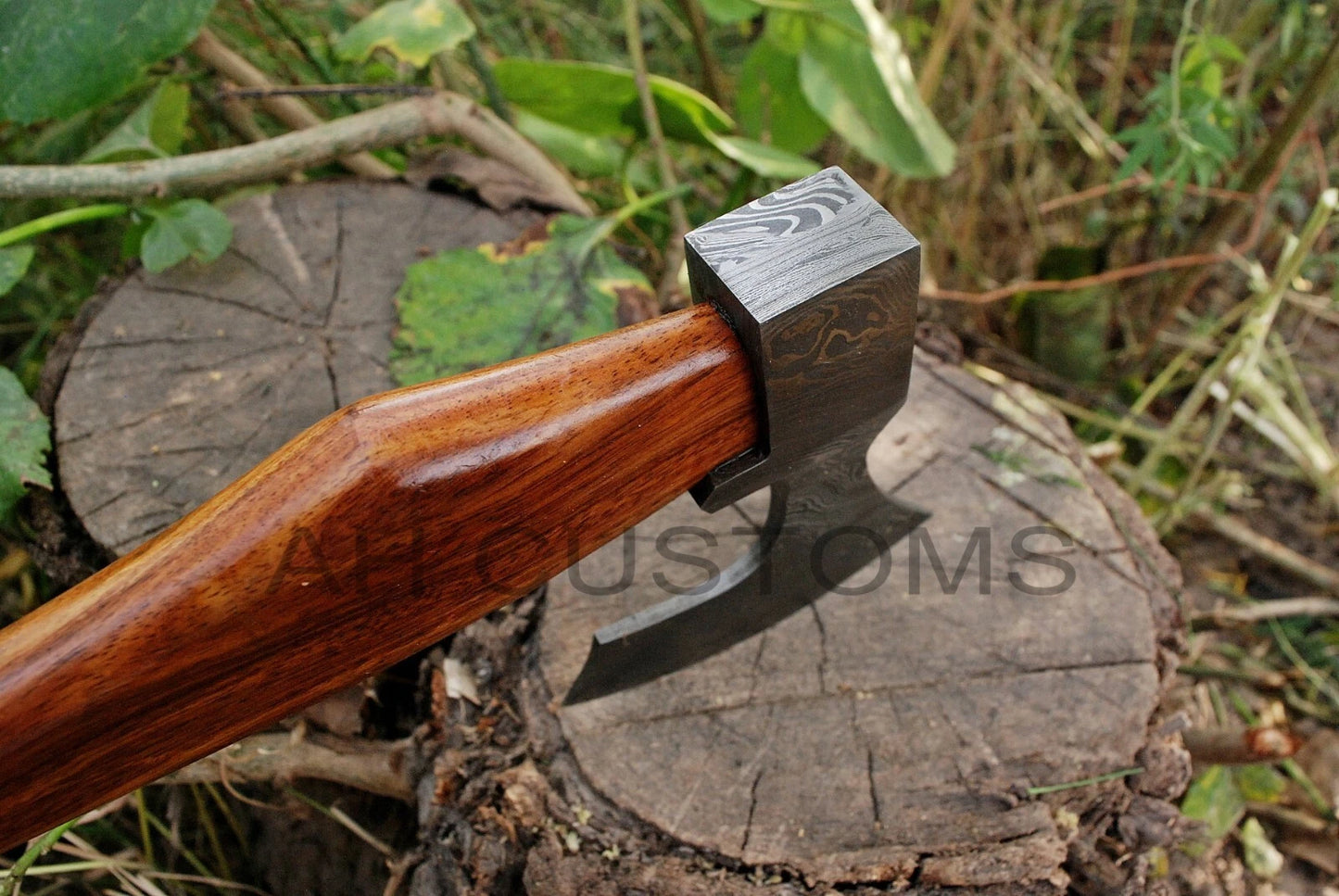 CUSTOM DAMASCUS STEEL TOMAHAWK , HATCHET , AXE ,INTEGRAL , AXE + SHEATH