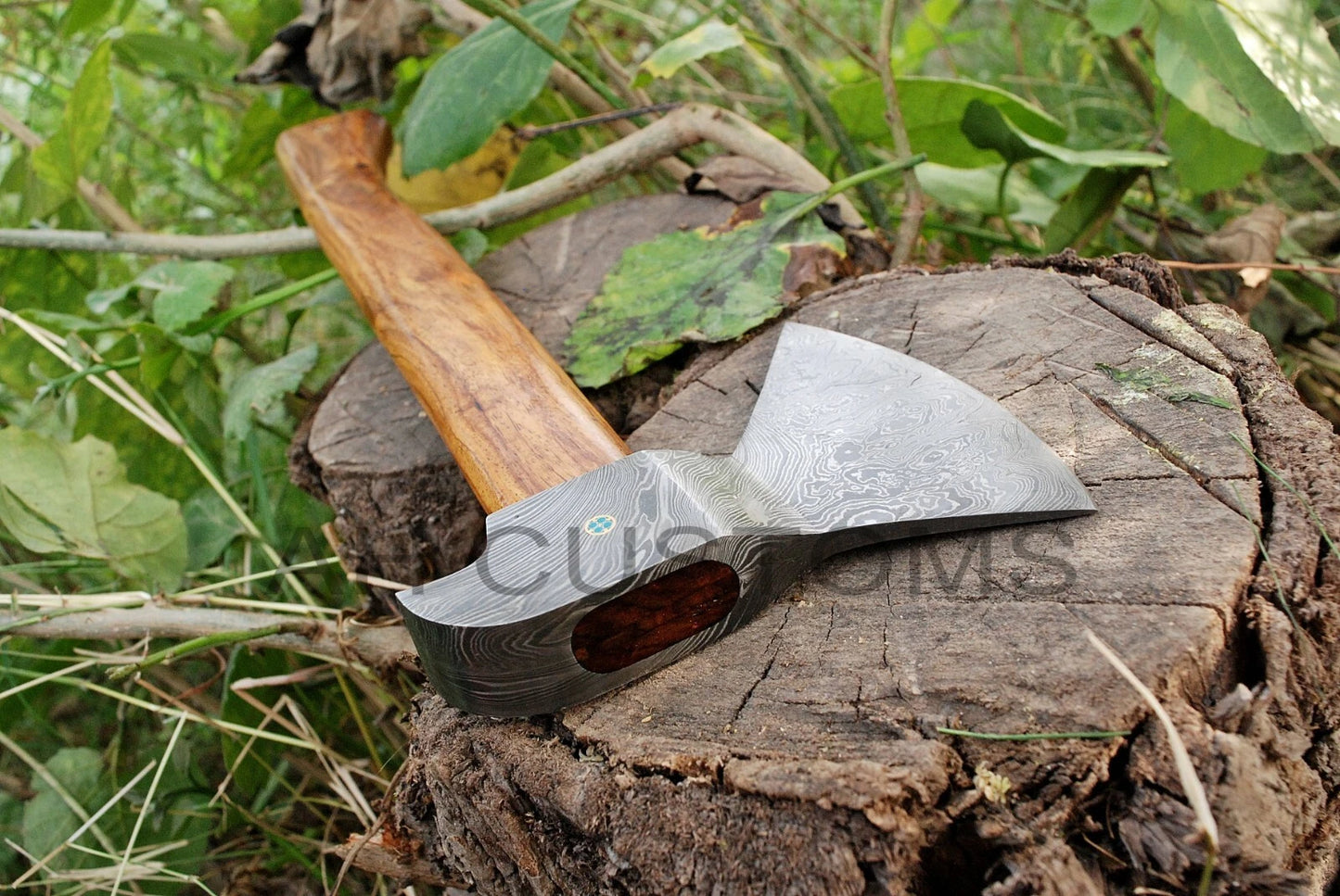 CUSTOM DAMASCUS STEEL TOMAHAWK , HATCHET , AXE ,INTEGRAL , AXE + SHEATH