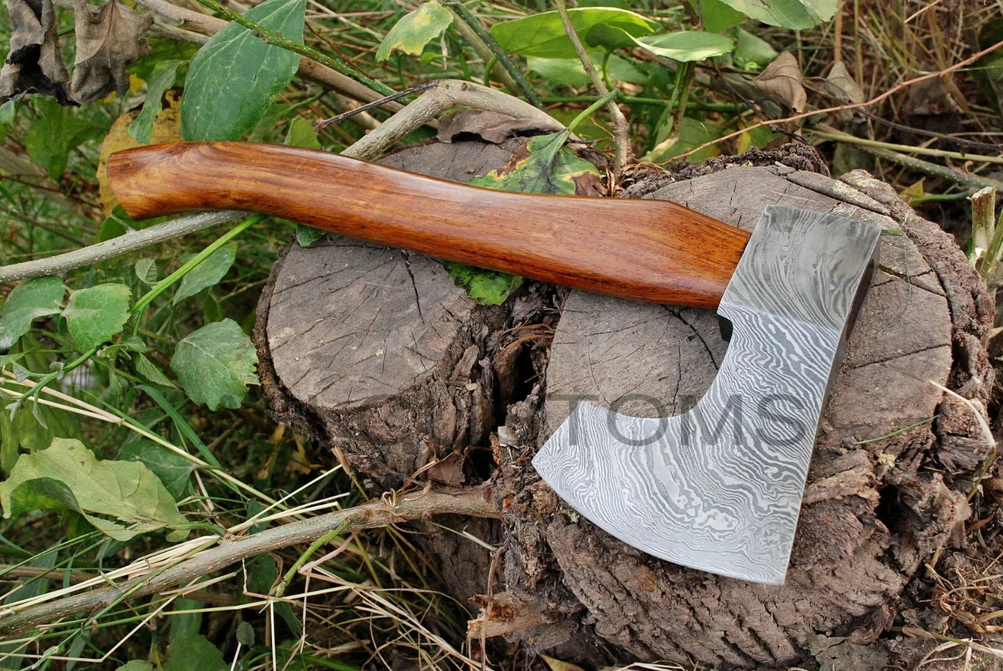 CUSTOM DAMASCUS STEEL TOMAHAWK , HATCHET , AXE ,INTEGRAL , AXE + SHEATH