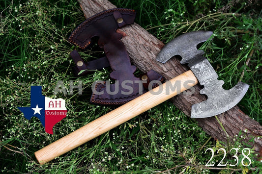 HANDMADE FORGED DAMASCUS STEEL TOMAHAWK, HATCHET, DOUBLE HEAD AXE ,INTEGRAL