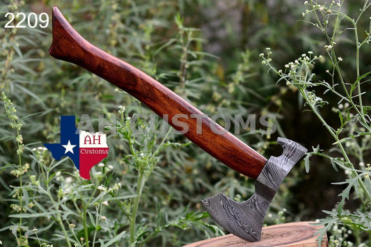 CUSTOM HAND FORGED DAMASCUS STEEL AXE WITH WOOD HANDLE