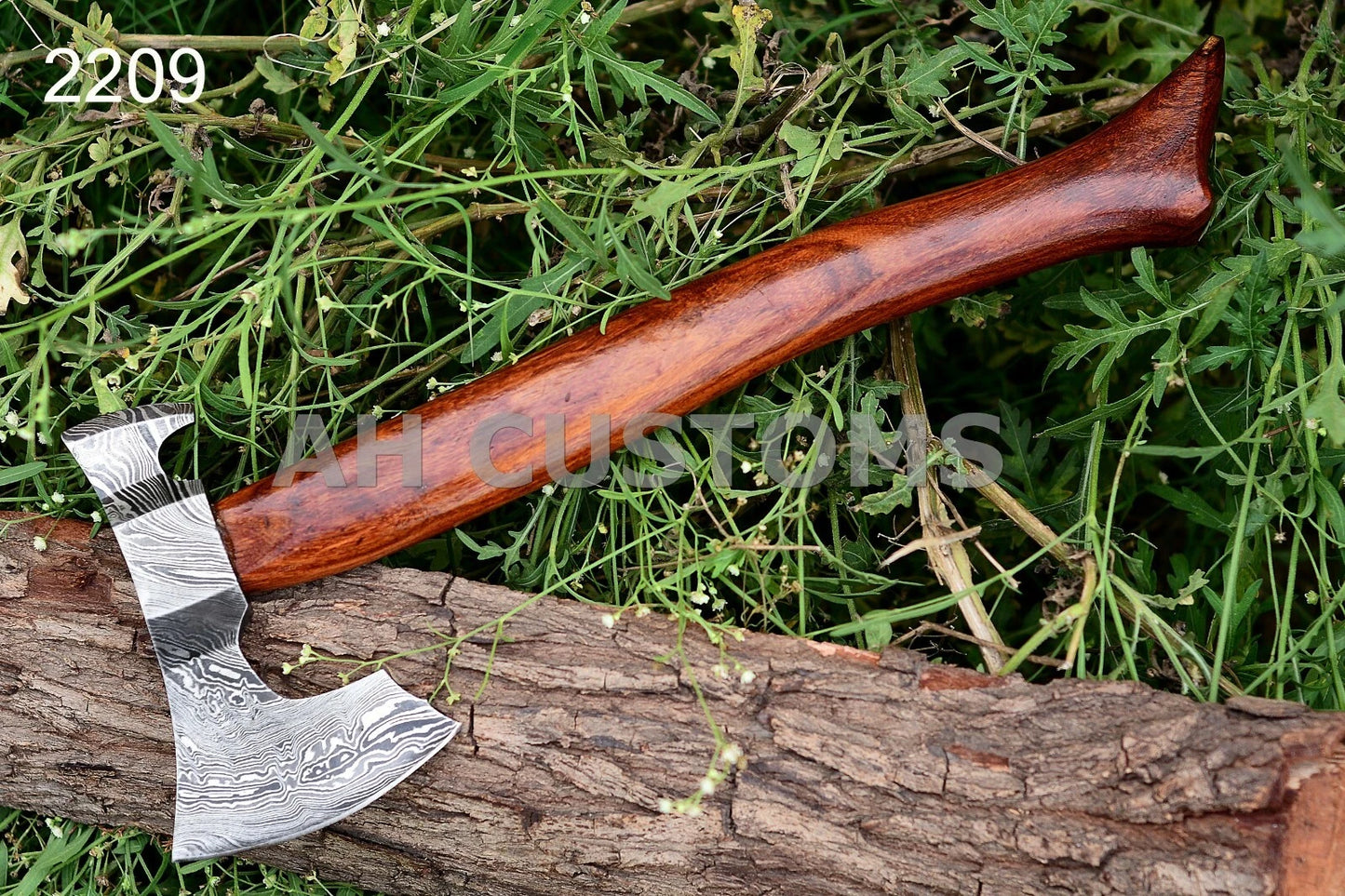 CUSTOM HAND FORGED DAMASCUS STEEL AXE WITH WOOD HANDLE