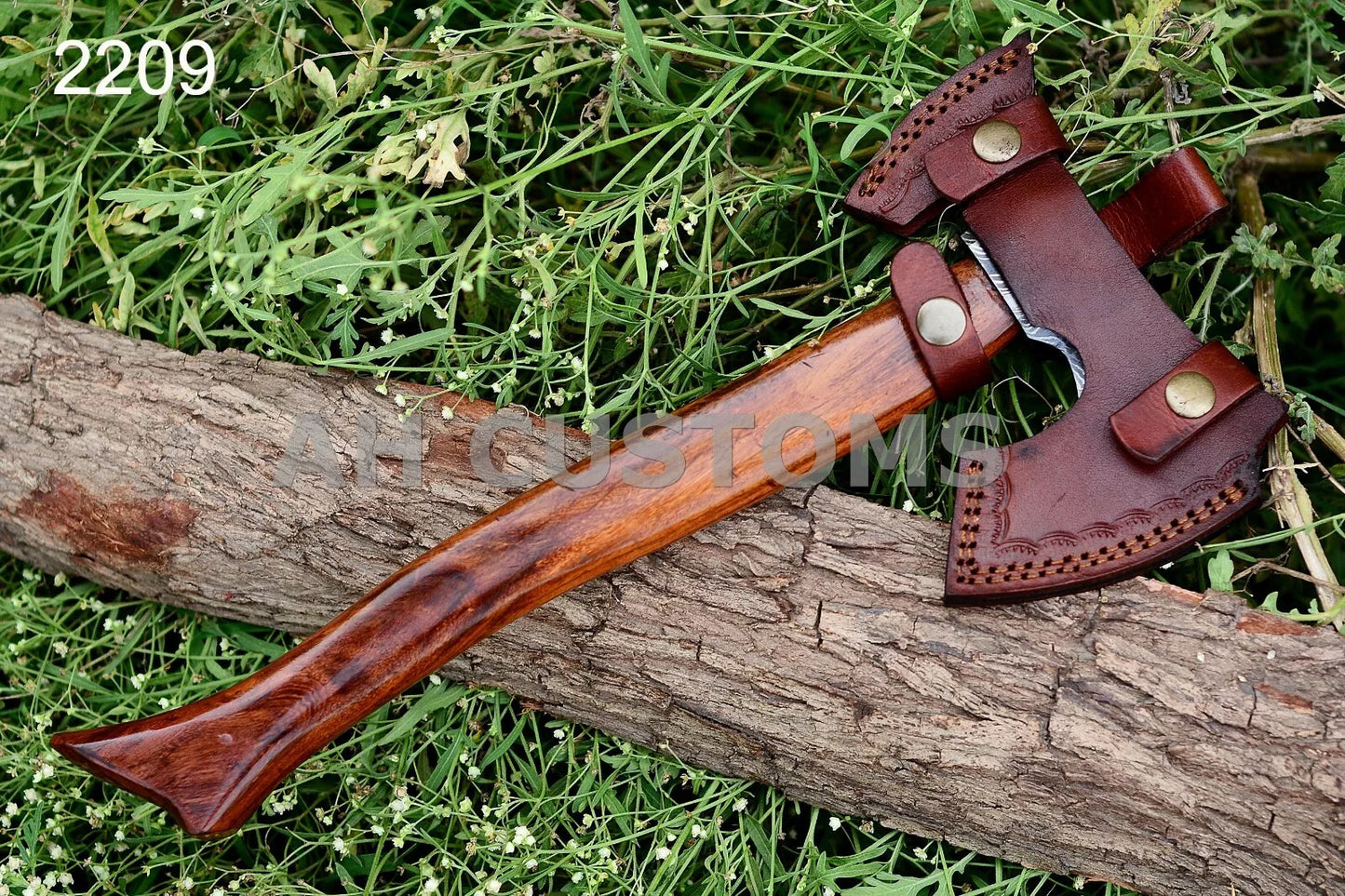 CUSTOM HAND FORGED DAMASCUS STEEL AXE WITH WOOD HANDLE