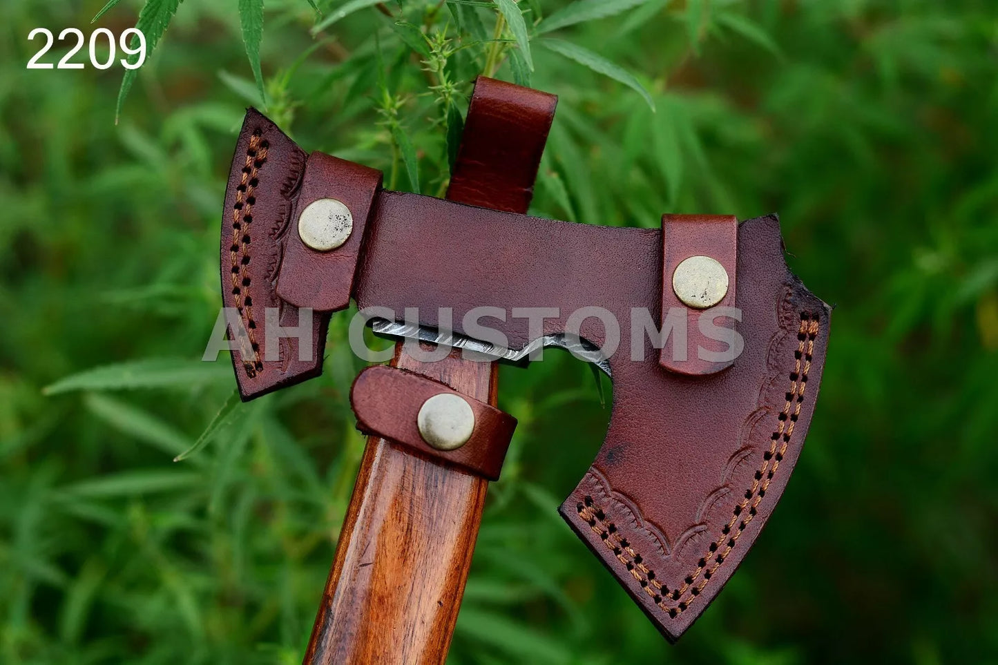 CUSTOM HAND FORGED DAMASCUS STEEL AXE WITH WOOD HANDLE