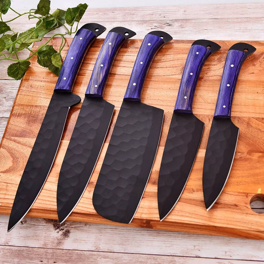 Custom Made Chef Set Kitchen Knife Cutlery - Hand Forged Carbon Steel Set