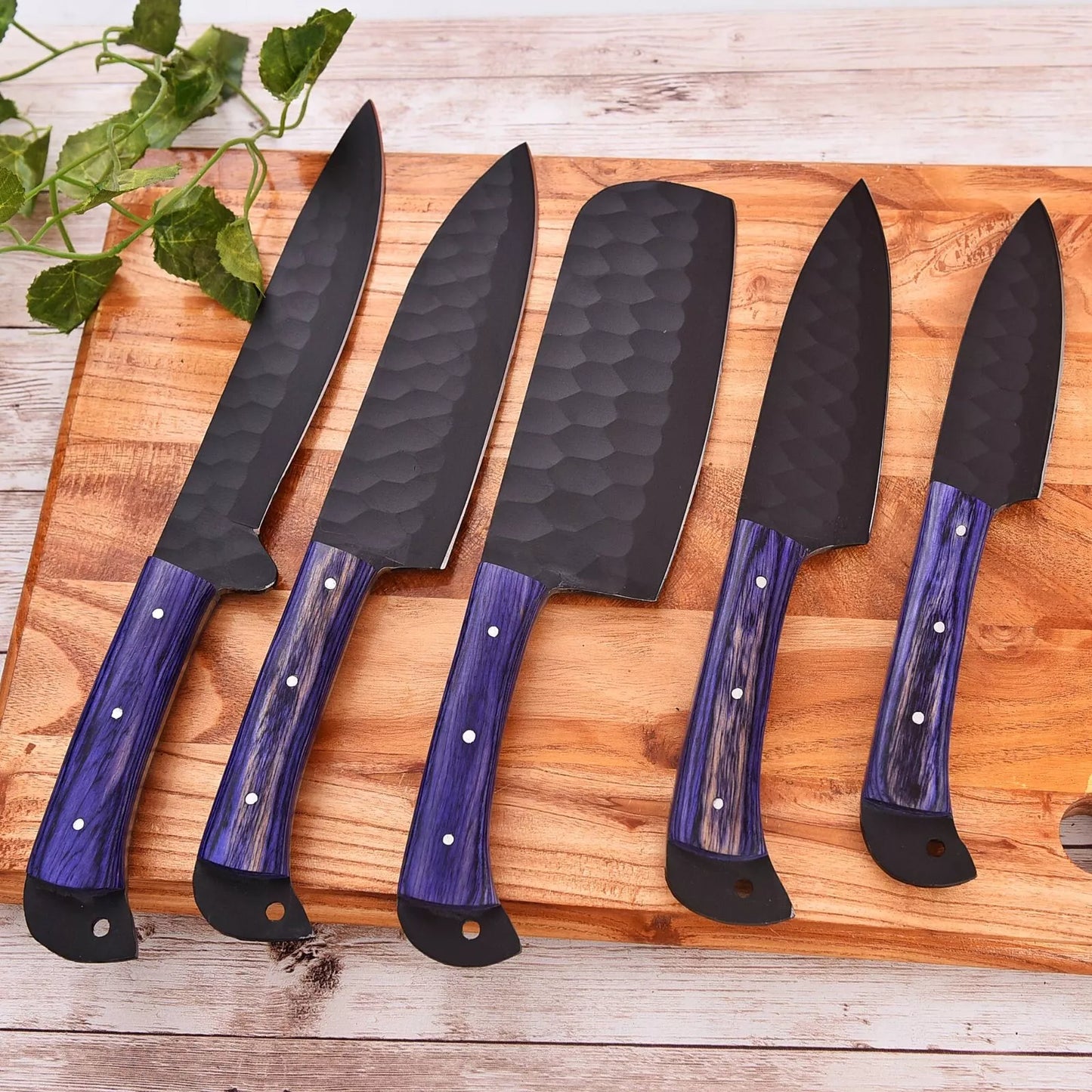 Custom Made Chef Set Kitchen Knife Cutlery - Hand Forged Carbon Steel Set