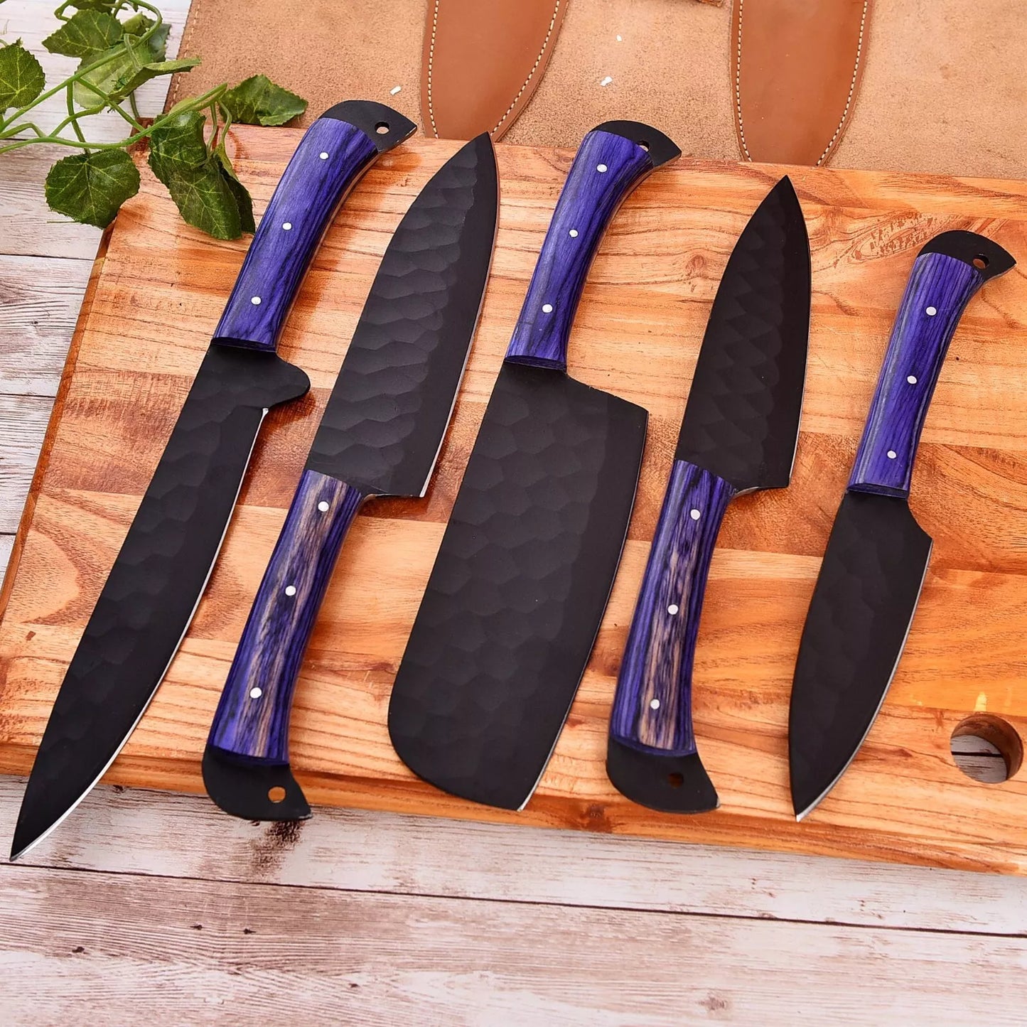 Custom Made Chef Set Kitchen Knife Cutlery - Hand Forged Carbon Steel Set