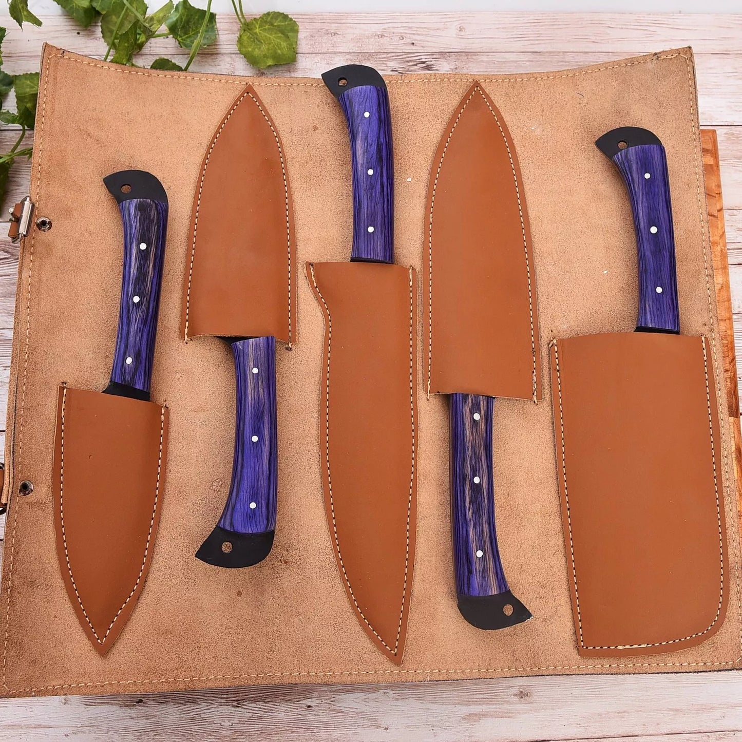 Custom Made Chef Set Kitchen Knife Cutlery - Hand Forged Carbon Steel Set