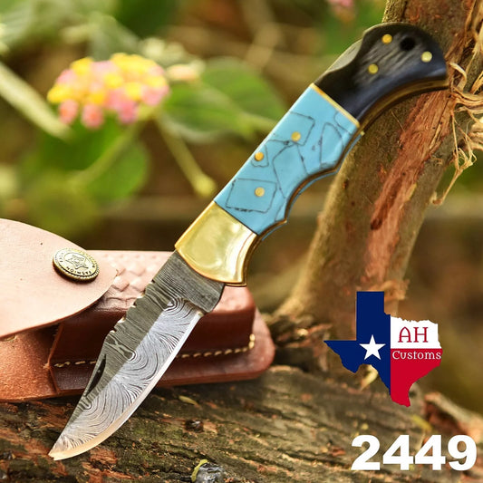 Damascus Pocket Knife Hand Forged Folding Blade Back Lock Everyday Carry