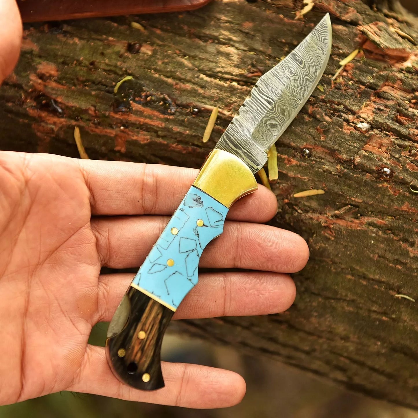 Damascus Pocket Knife Hand Forged Folding Blade Back Lock Everyday Carry
