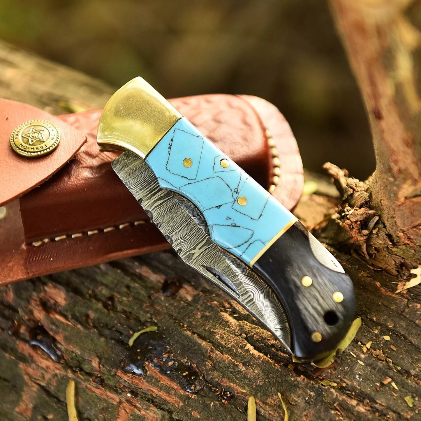 Damascus Pocket Knife Hand Forged Folding Blade Back Lock Everyday Carry