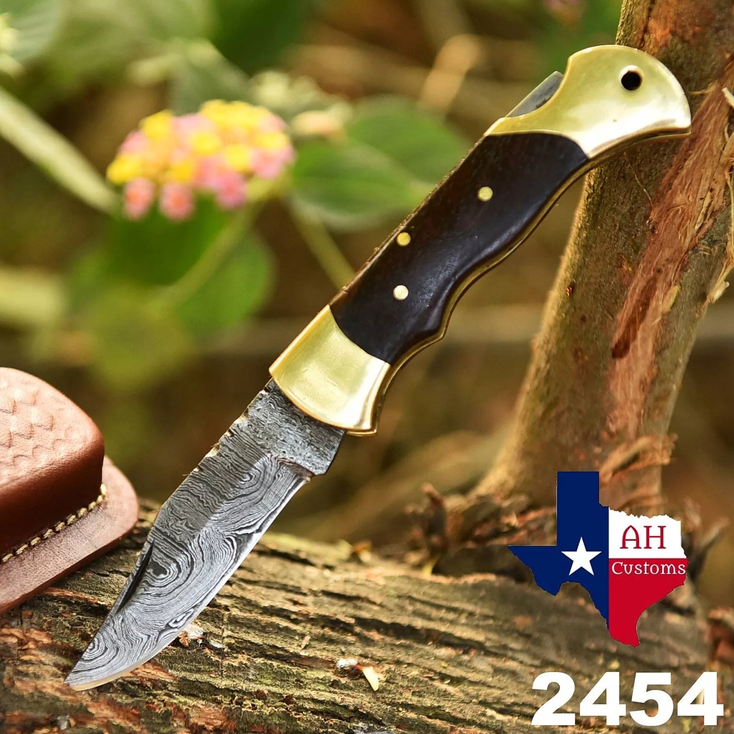 Damascus handmade Back Lock Folding Pocket knife camping Hunting Knife wid Pouch