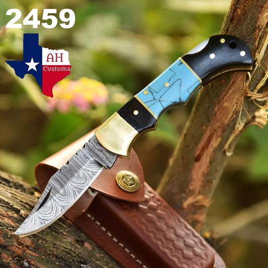 BACK LOCK POCKET KNIFE HANDMADE FORGED DAMASCUS STEEL FOLDING KNIFE