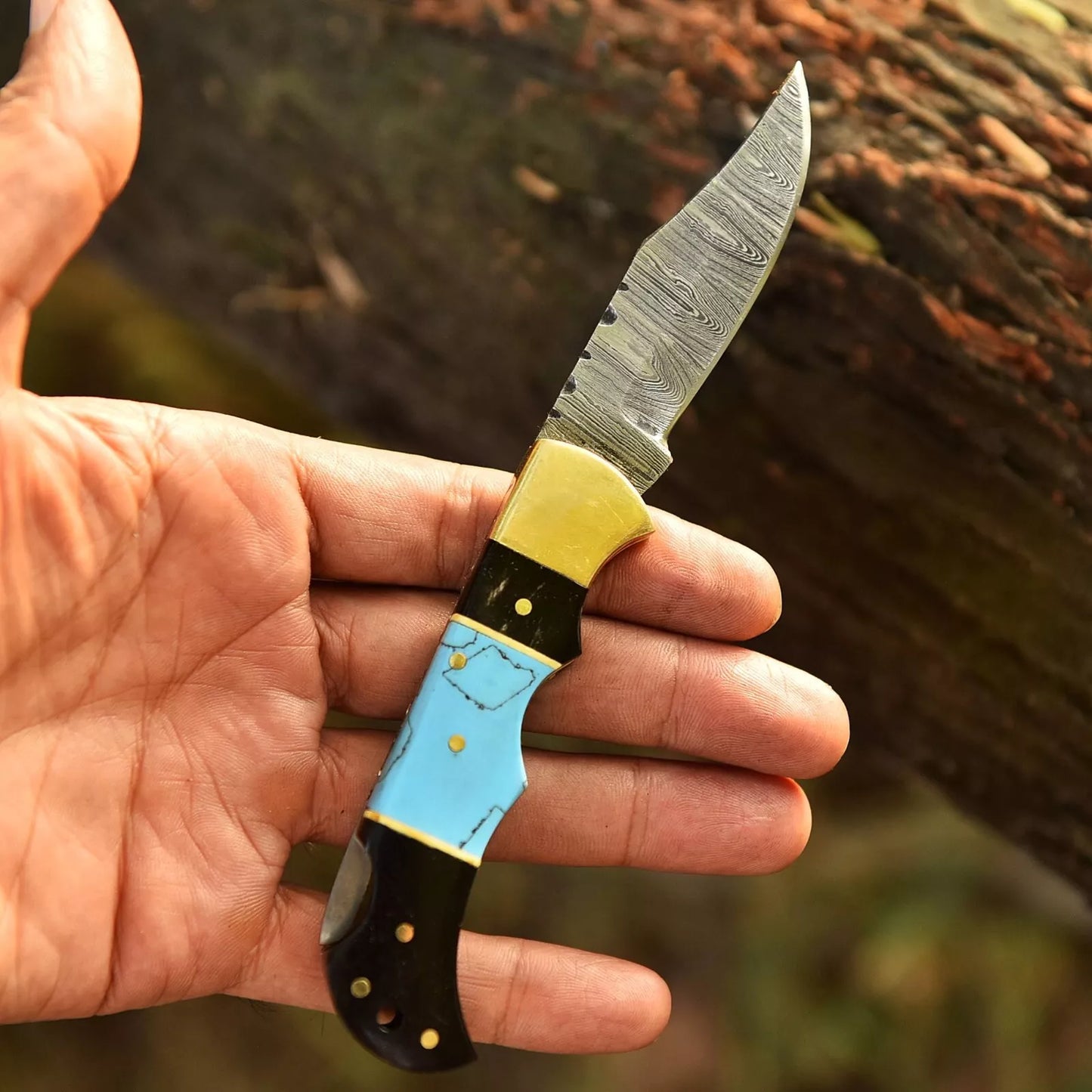 BACK LOCK POCKET KNIFE HANDMADE FORGED DAMASCUS STEEL FOLDING KNIFE