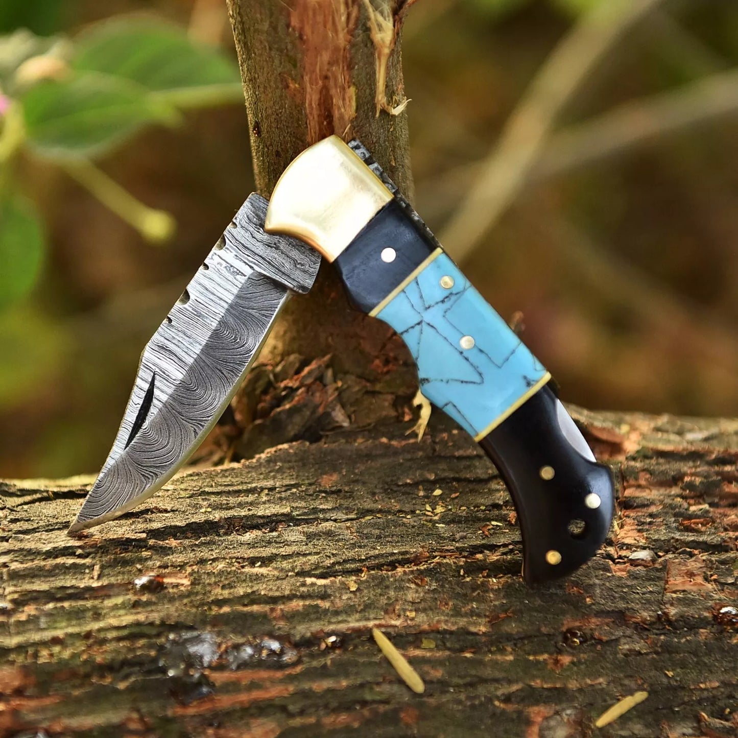 BACK LOCK POCKET KNIFE HANDMADE FORGED DAMASCUS STEEL FOLDING KNIFE