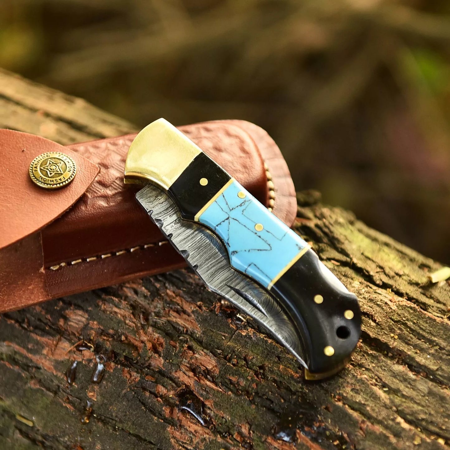 BACK LOCK POCKET KNIFE HANDMADE FORGED DAMASCUS STEEL FOLDING KNIFE