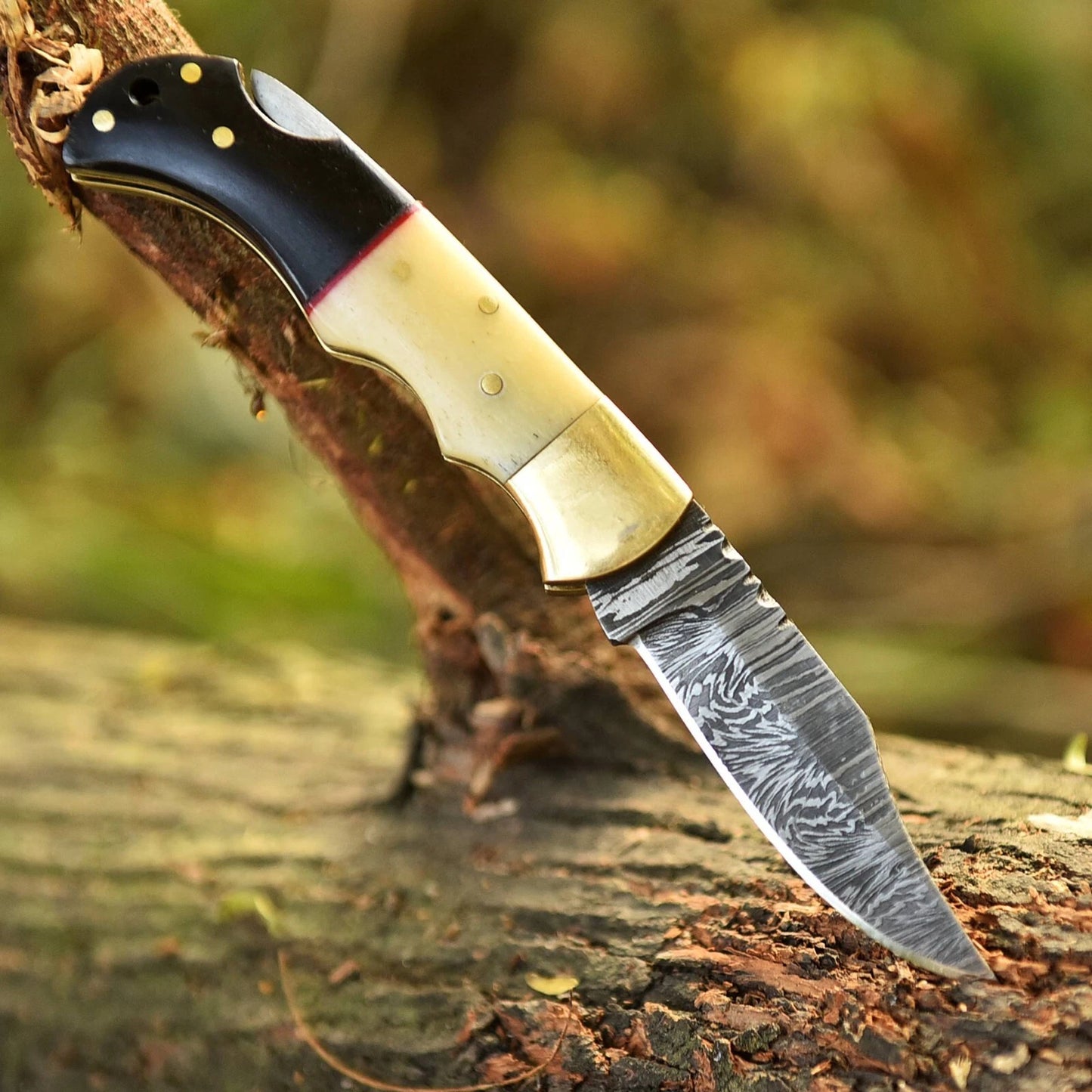 HANDMADE DAMASCUS STEEL FOLDING POCKET KNIFE SKINNING HUNTING SURVIVAL
