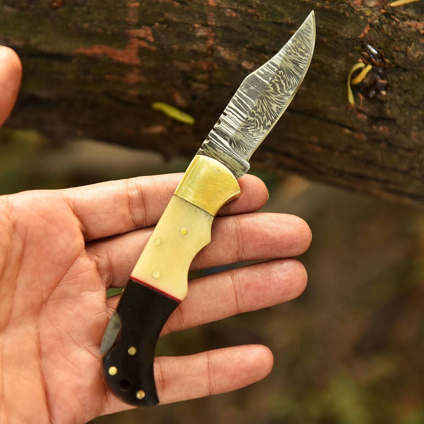 HANDMADE DAMASCUS STEEL FOLDING POCKET KNIFE SKINNING HUNTING SURVIVAL