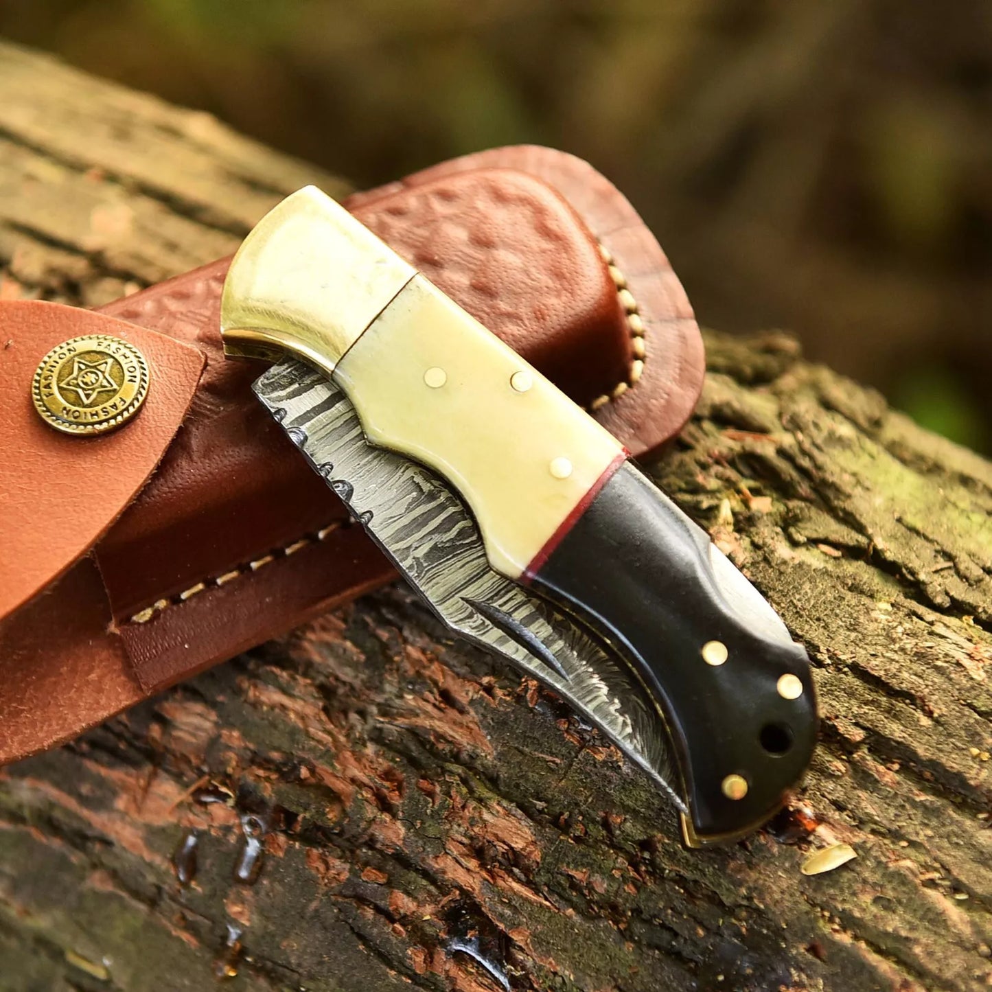 HANDMADE DAMASCUS STEEL FOLDING POCKET KNIFE SKINNING HUNTING SURVIVAL