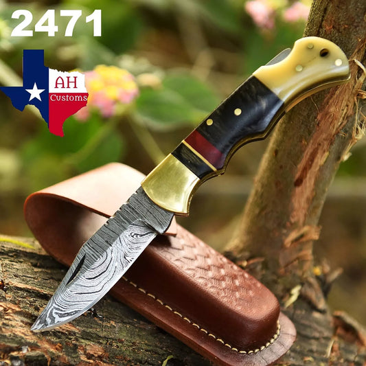 BACK LOCK POCKET KNIFE HANDMADE FORGED DAMASCUS STEEL FOLDING KNIFE EDC