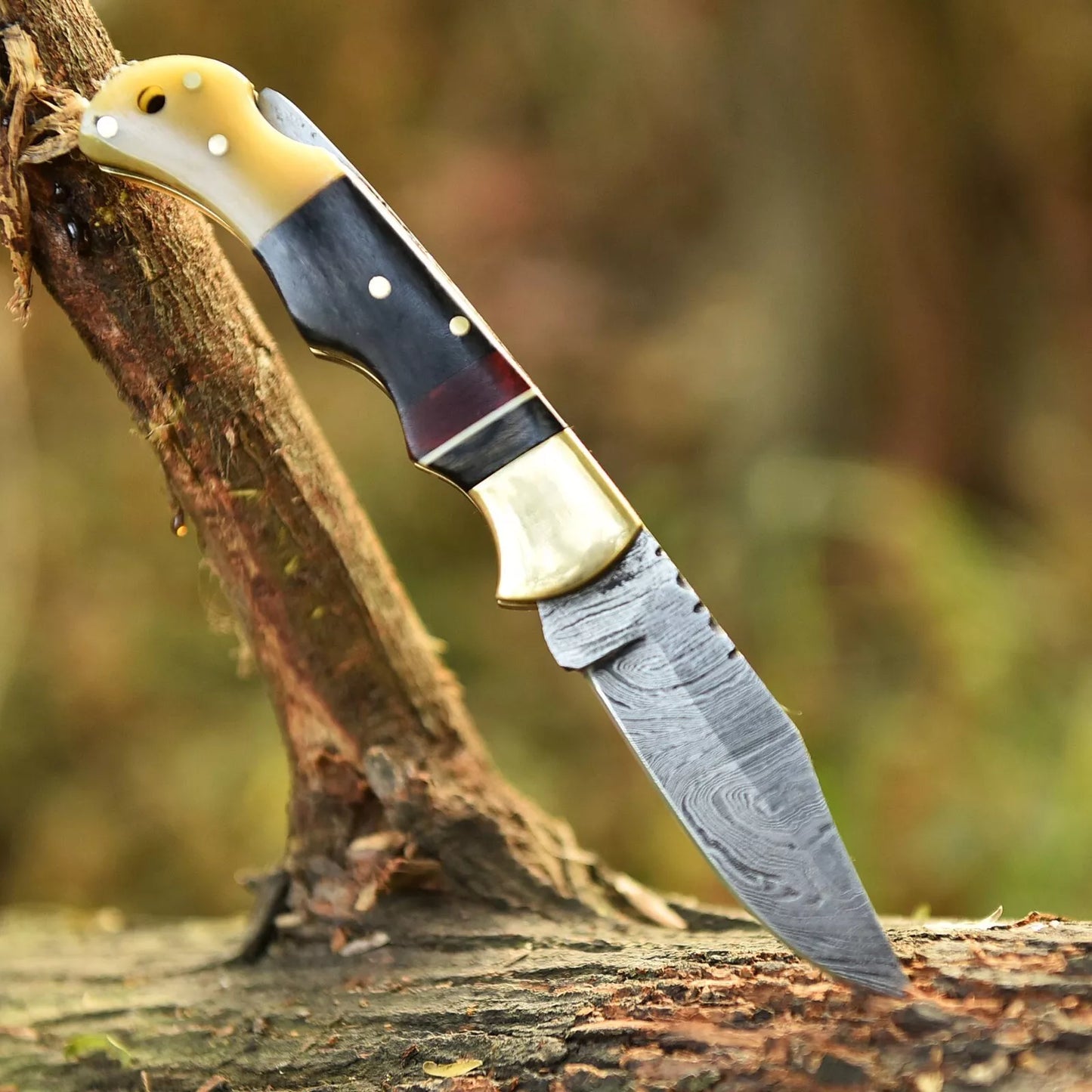 BACK LOCK POCKET KNIFE HANDMADE FORGED DAMASCUS STEEL FOLDING KNIFE EDC