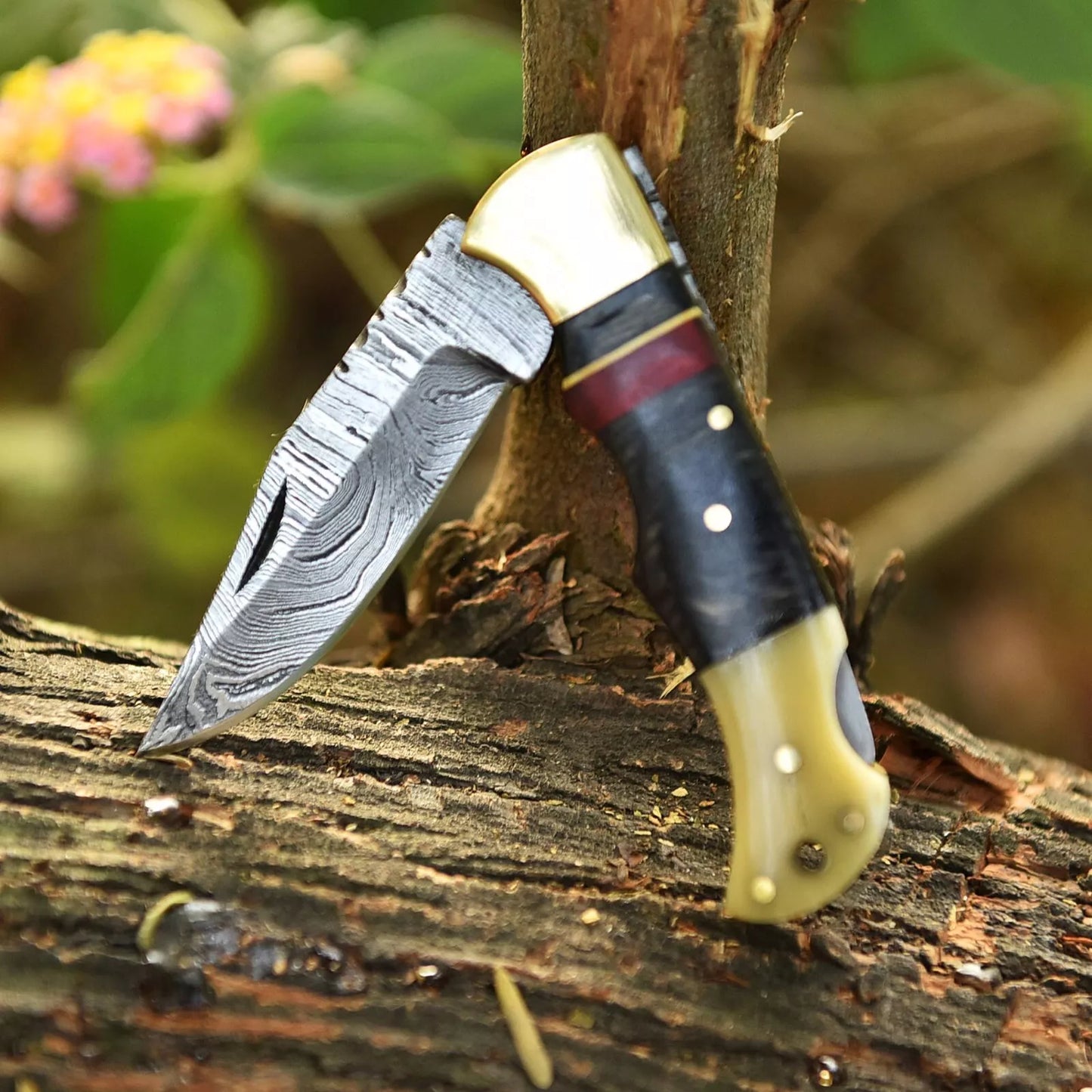 BACK LOCK POCKET KNIFE HANDMADE FORGED DAMASCUS STEEL FOLDING KNIFE EDC