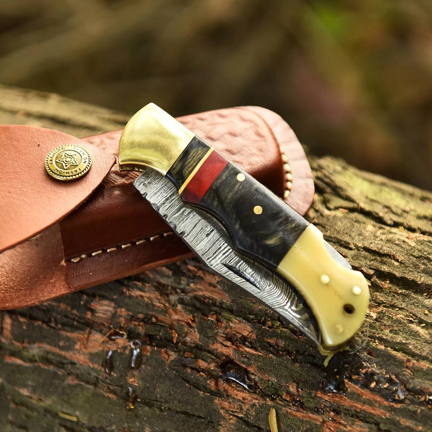 BACK LOCK POCKET KNIFE HANDMADE FORGED DAMASCUS STEEL FOLDING KNIFE EDC