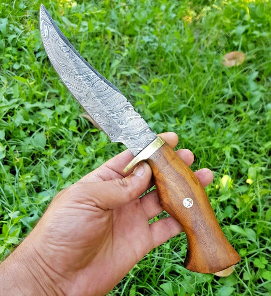CUSTOM HANDMADE DAMASCUS STEEL HUNTING SKINNING KNIFE WOOD HANDLE SURVIVAL