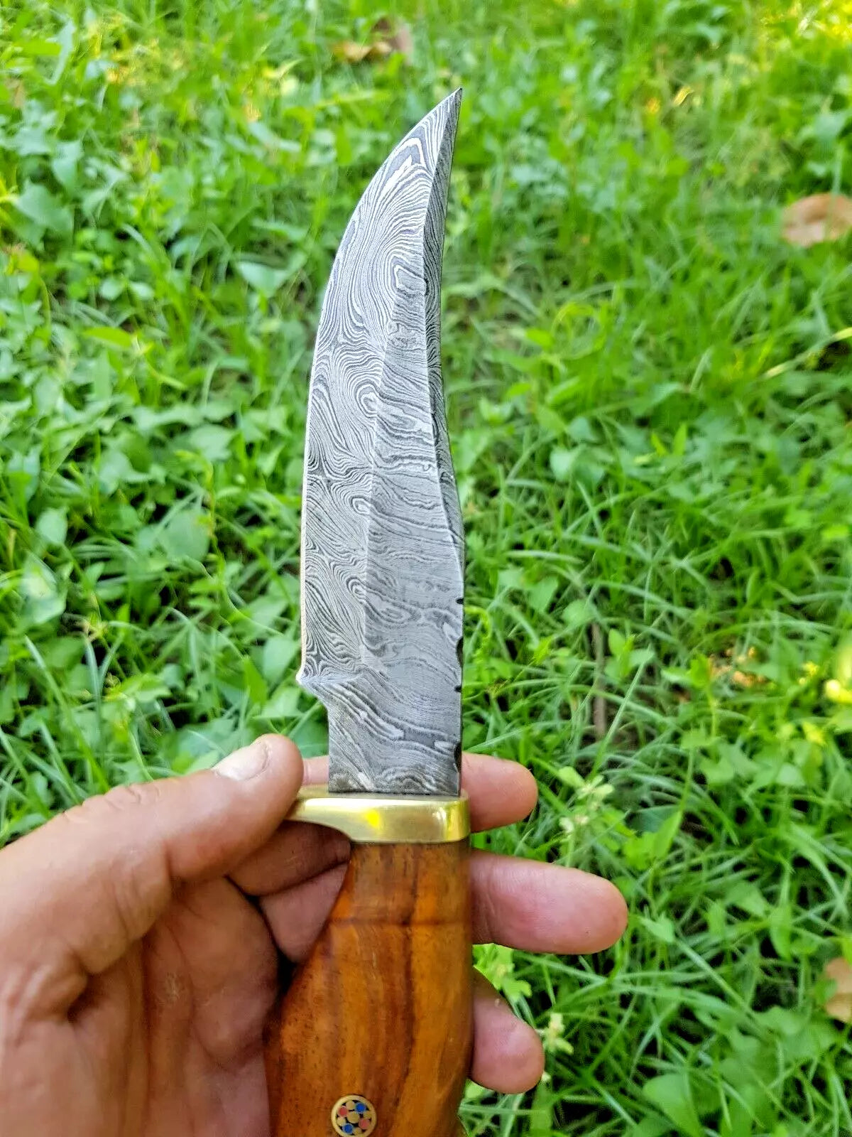 CUSTOM HANDMADE DAMASCUS STEEL HUNTING SKINNING KNIFE WOOD HANDLE SURVIVAL