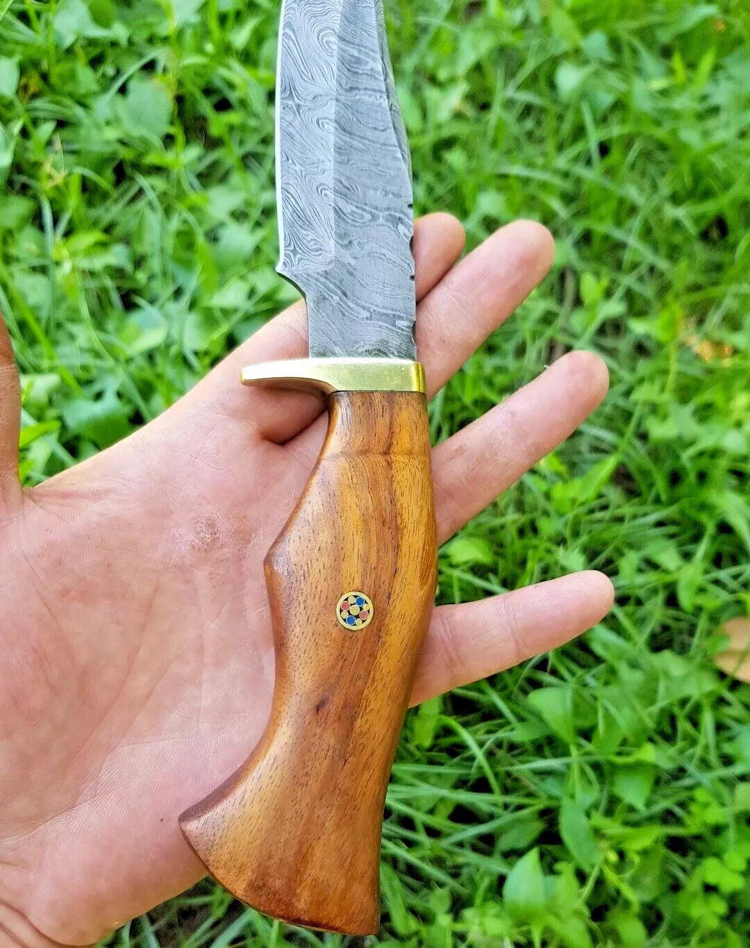 CUSTOM HANDMADE DAMASCUS STEEL HUNTING SKINNING KNIFE WOOD HANDLE SURVIVAL