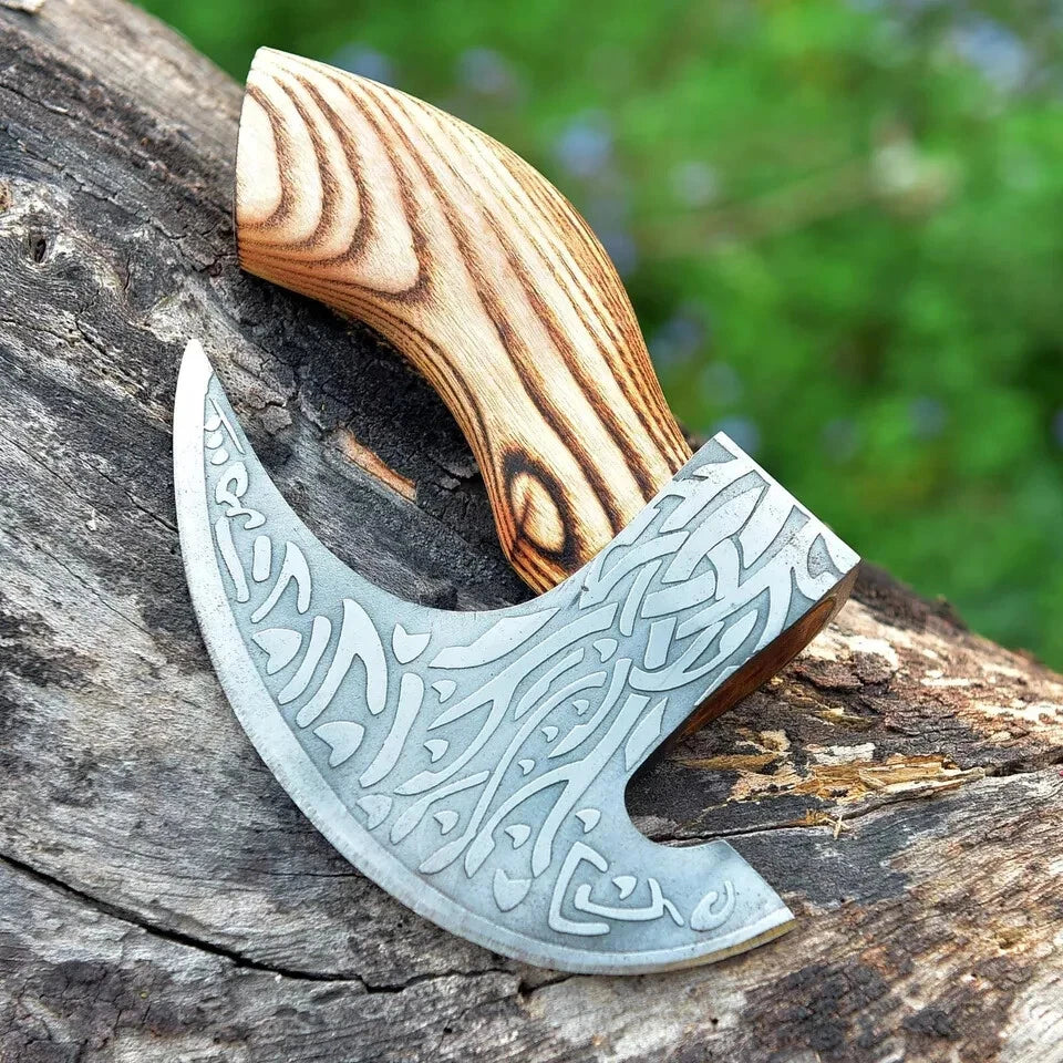 Pizza Axe Viking Pizza Cutter Stainless Steel Hand Forged With Wooden Handle