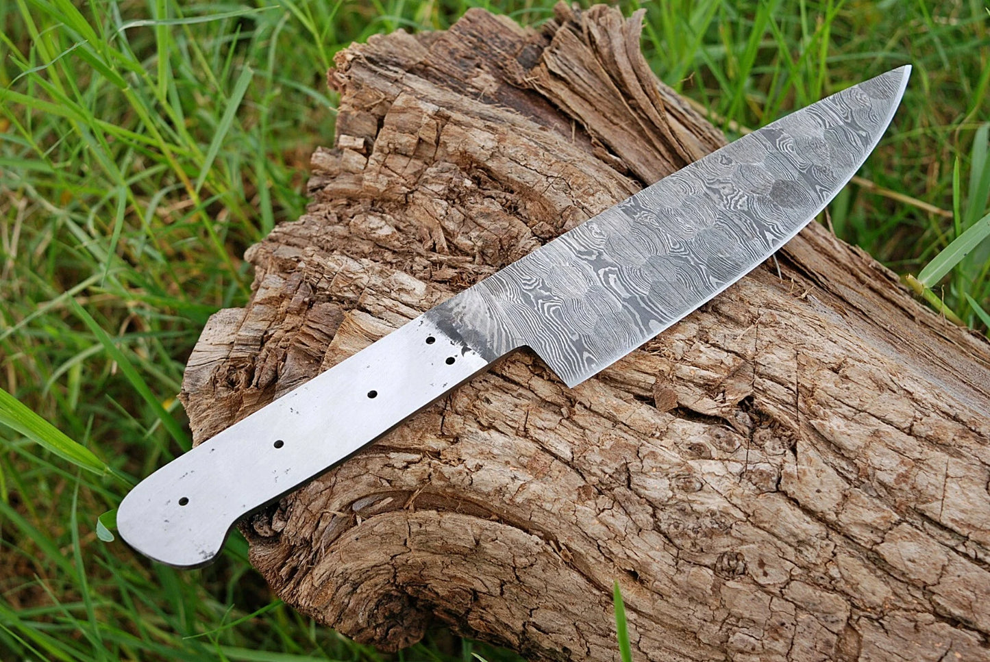 12"HAND FORGED DAMASCUS STEEL CHEF BLANK BLADE KNIFE FOR MAKING SUPPLIES