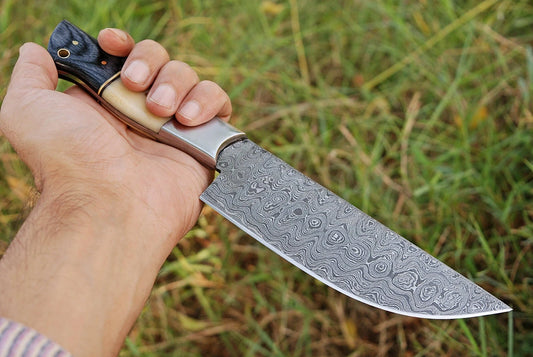 HAND FORGED DAMASCUS STEEL CHEF KNIFE W/ CAMEL BONE & WOOD HANDLE