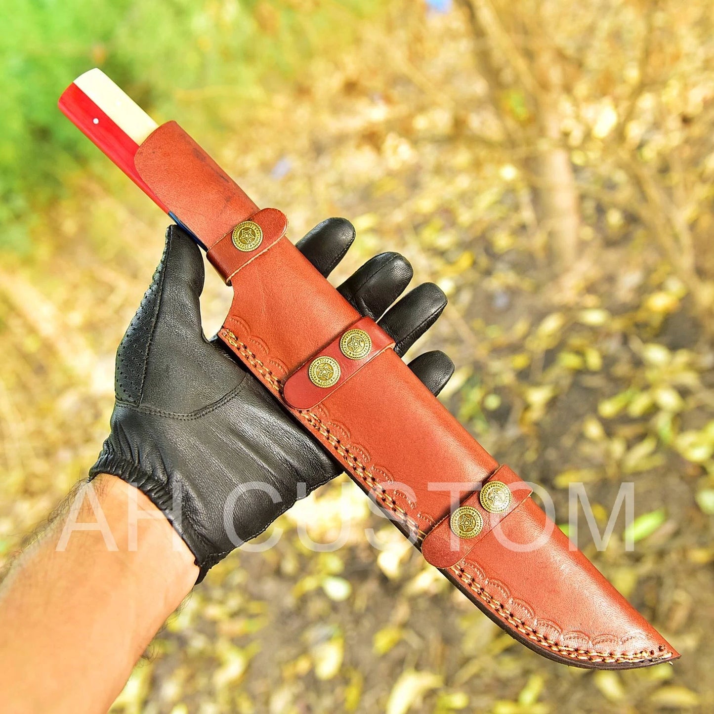 HAND FORGED DAMASCUS STEEL BUTCHER/BRISKET CHEF KNIFE & TEXAS FLAG HANDLE