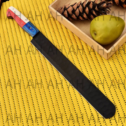 15"HAND FORGED D2 STEEL DIAMOND PATTERN BUTCHER/BRISKET CHEF KNIFE