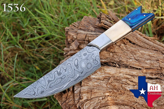 HAND FORGED DAMASCUS STEEL CHEF KNIFE WITH BONE & WOOD HANDLE