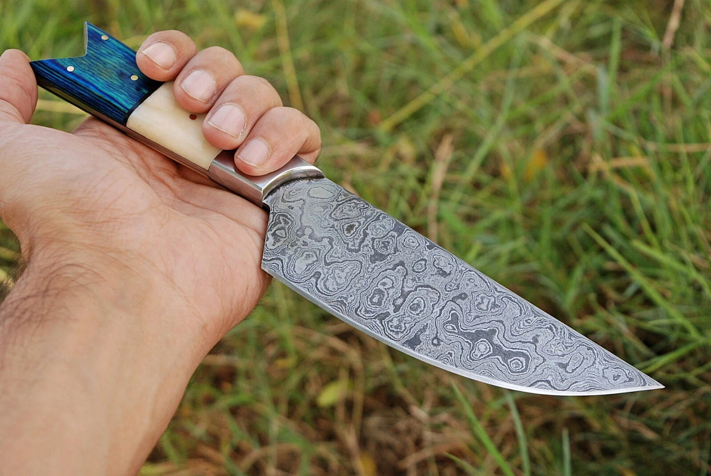 HAND FORGED DAMASCUS STEEL CHEF KNIFE WITH BONE & WOOD HANDLE