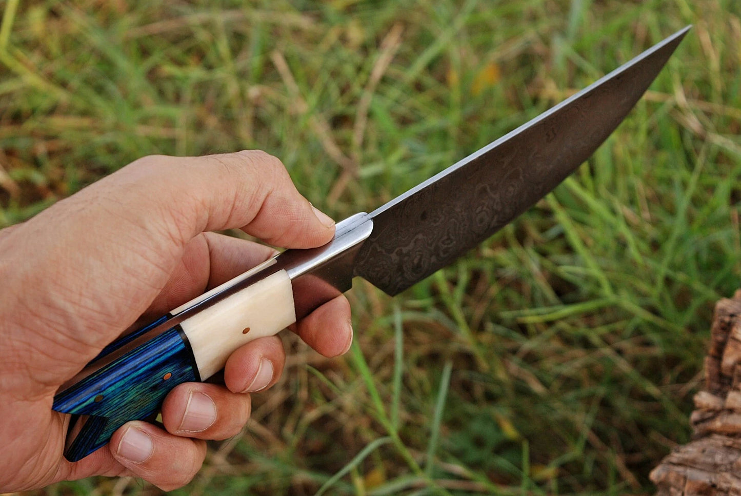 HAND FORGED DAMASCUS STEEL CHEF KNIFE WITH BONE & WOOD HANDLE