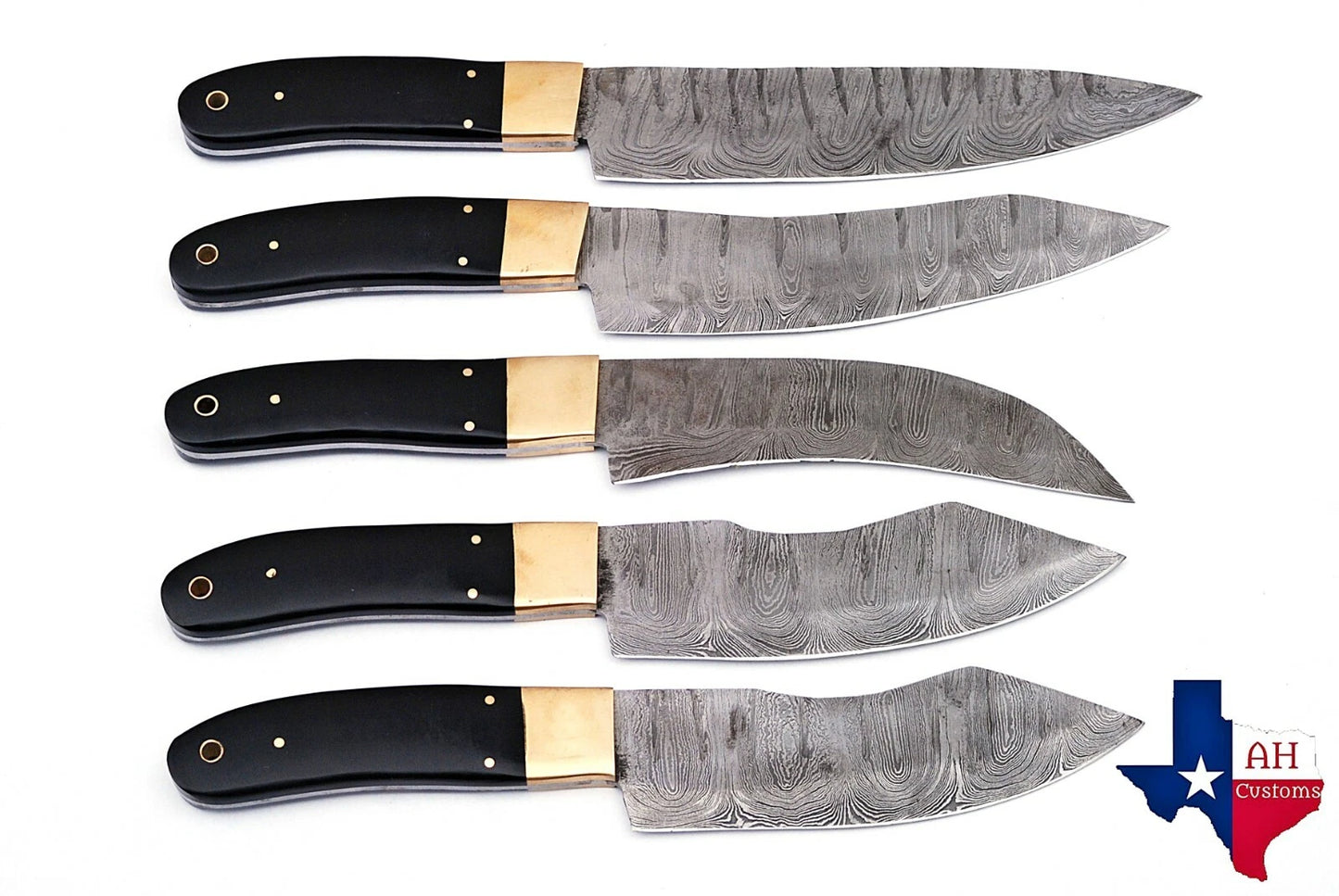 HAND FORGED DAMASCUS STEEL CHEF KITCHEN KNIFE SET WITH HORN HANDLE