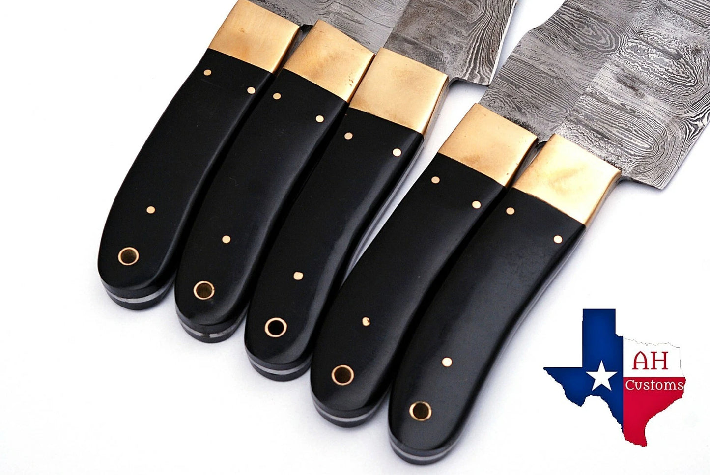 HAND FORGED DAMASCUS STEEL CHEF KITCHEN KNIFE SET WITH HORN HANDLE