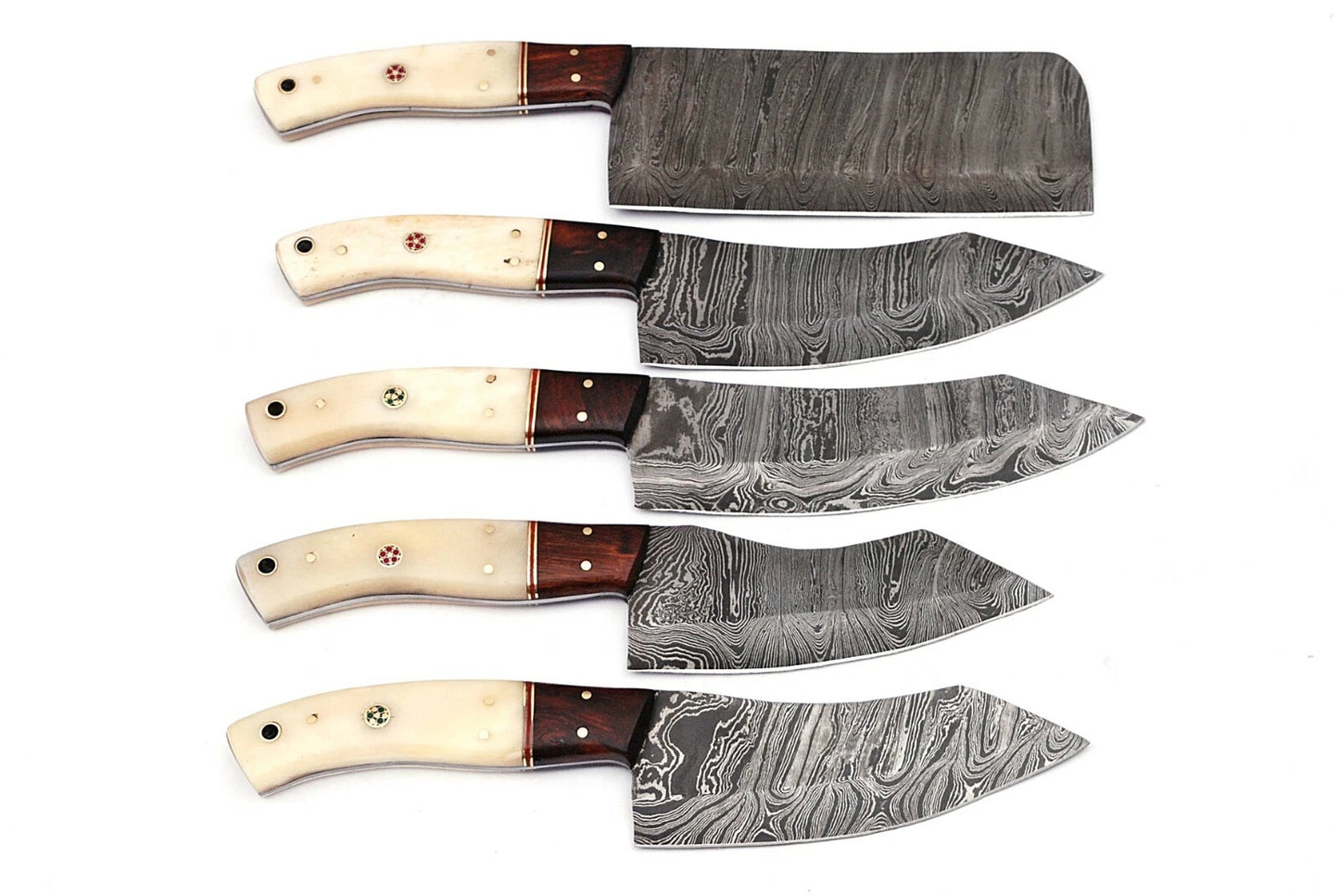 5 HAND FORGED DAMASCUS STEEL CHEF KITCHEN KNIFE SET & BONE W/WOOD HANDLE