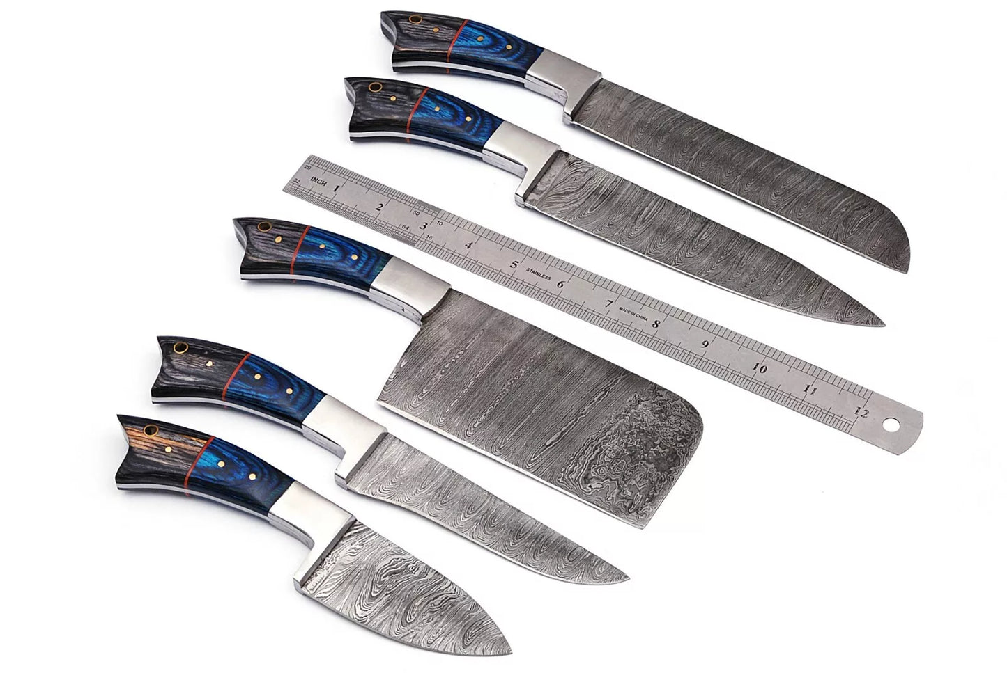 HAND FORGED DAMASCUS STEEL CHEF KITCHEN KNIFE SET WITH WOOD HANDLE