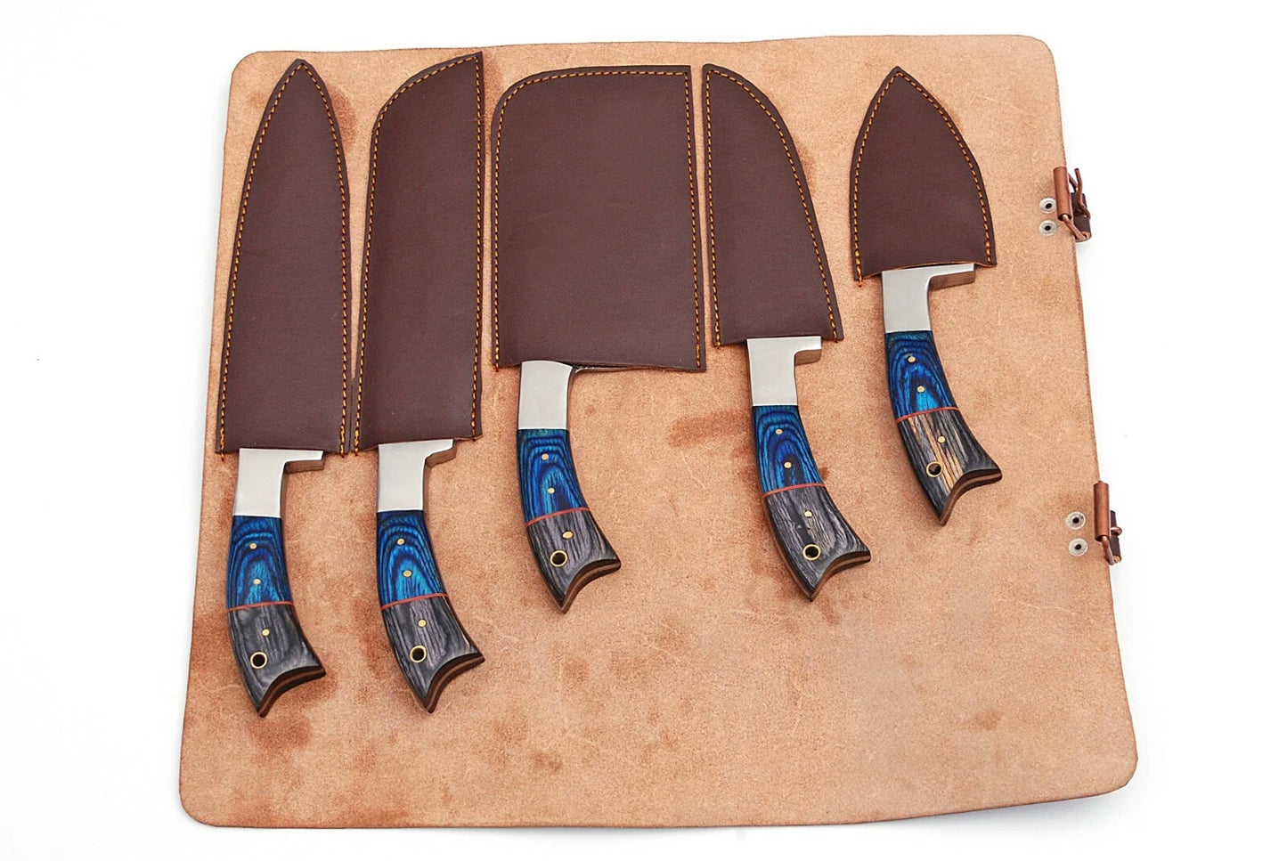 HAND FORGED DAMASCUS STEEL CHEF KITCHEN KNIFE SET WITH WOOD HANDLE