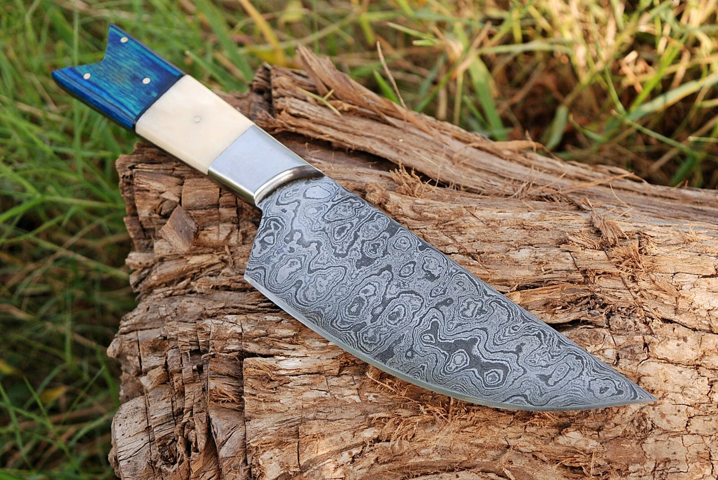 HAND FORGED DAMASCUS STEEL CHEF KNIFE WITH BONE & WOOD HANDLE