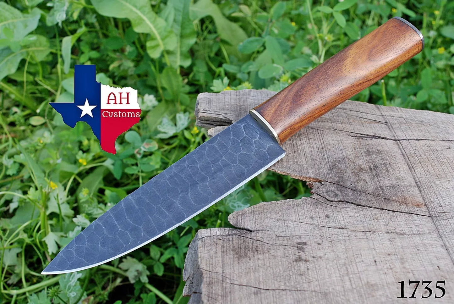 12"CUSTOM HAND FORGED RAIL ROAD CARBON STEEL CHEF KNIFE W/WOOD HANDLE