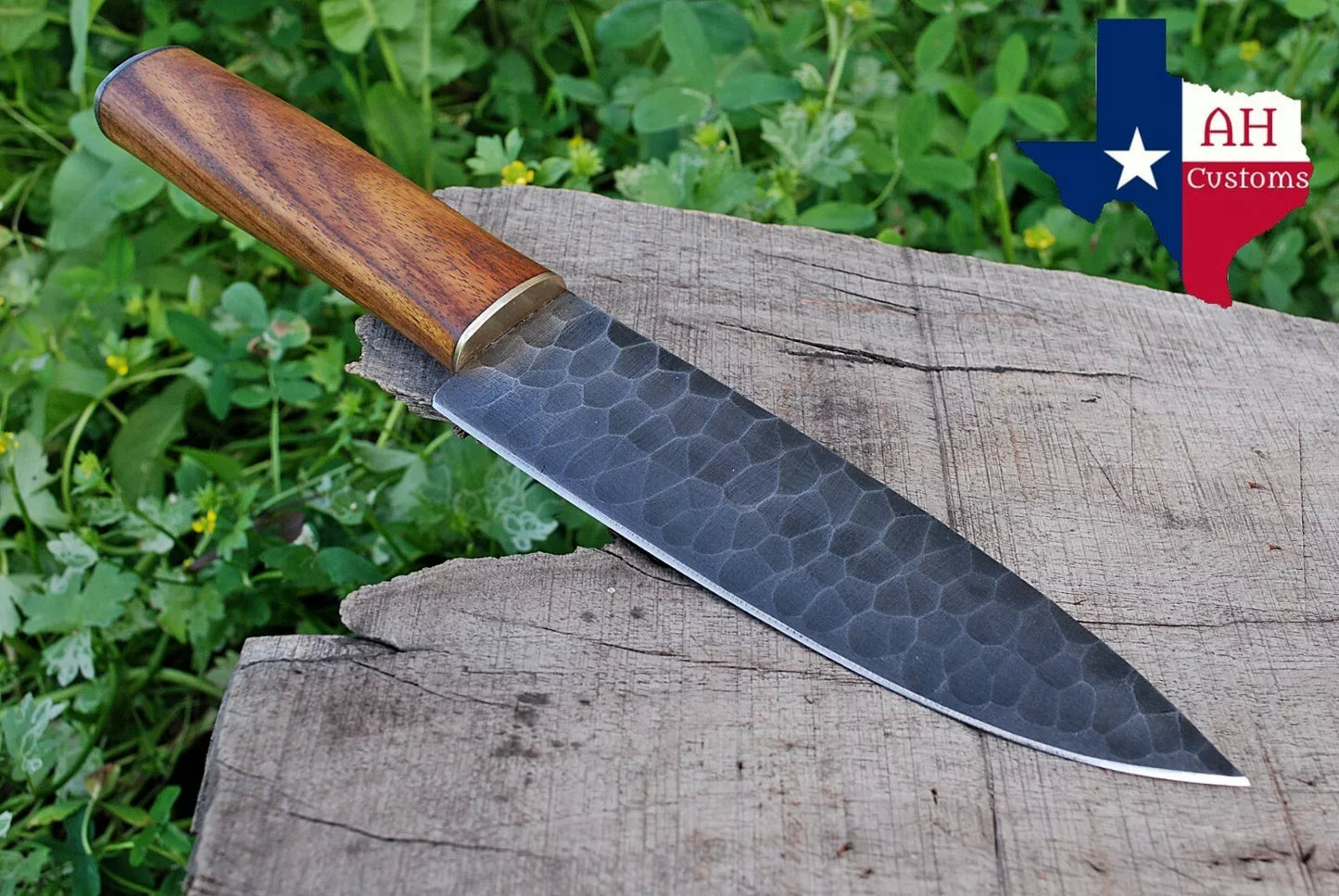 12"CUSTOM HAND FORGED RAIL ROAD CARBON STEEL CHEF KNIFE W/WOOD HANDLE