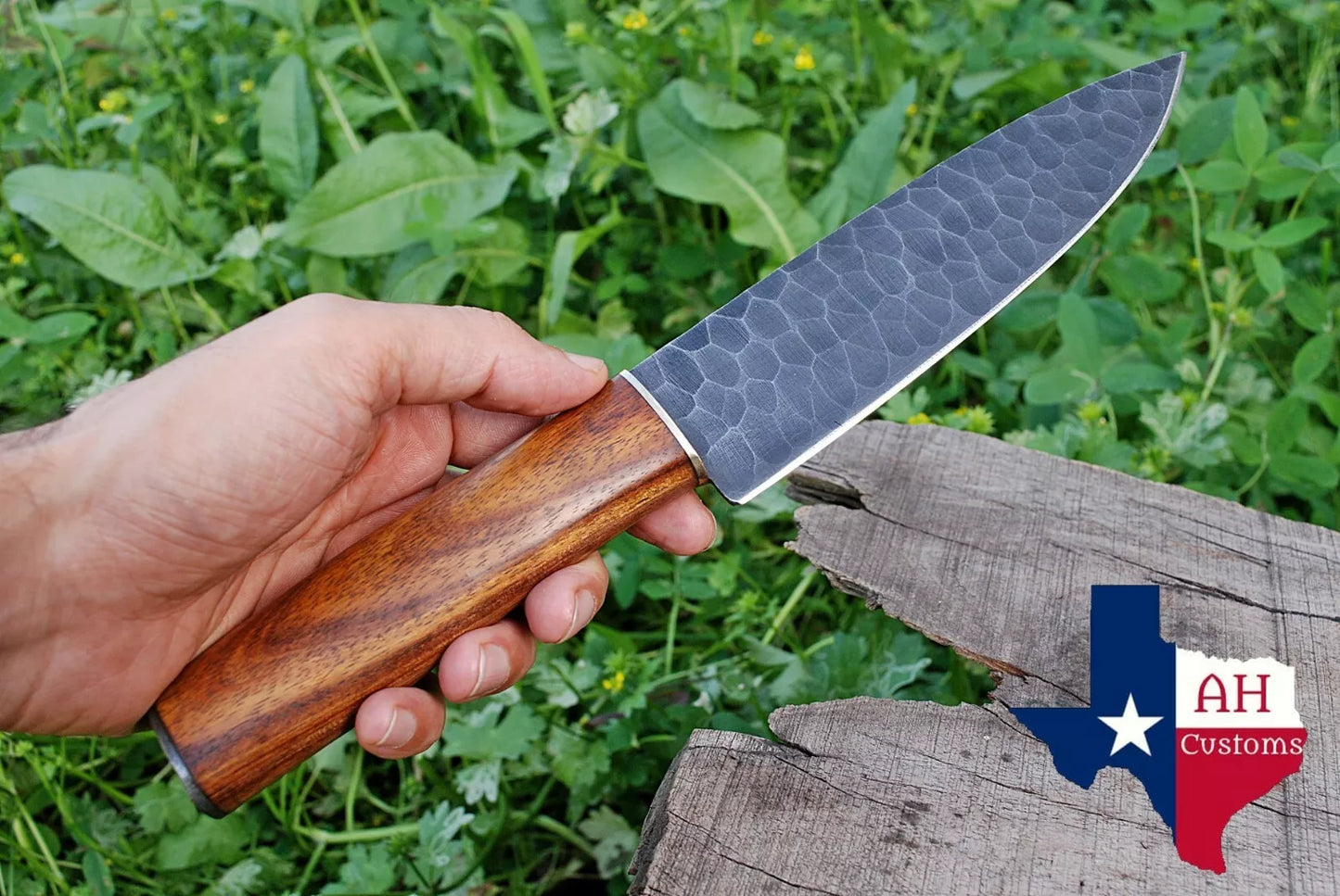 12"CUSTOM HAND FORGED RAIL ROAD CARBON STEEL CHEF KNIFE W/WOOD HANDLE